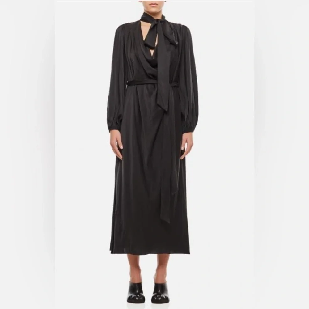 Zimmermann FW23 Silk Tie-Neck Gathered Bollow Dress in Black sz 0 US 4 795$ NWT